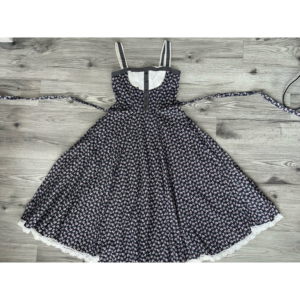 Gunne Sax Vintage Rare 70's Prairie Floral Sundress lace Trim Size 7 RARE Design